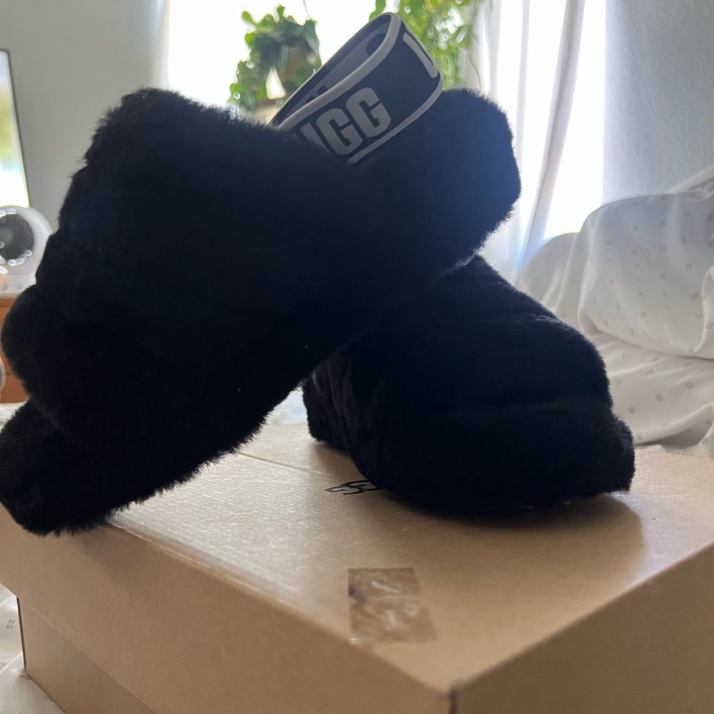 UGG Black Plush Slippers